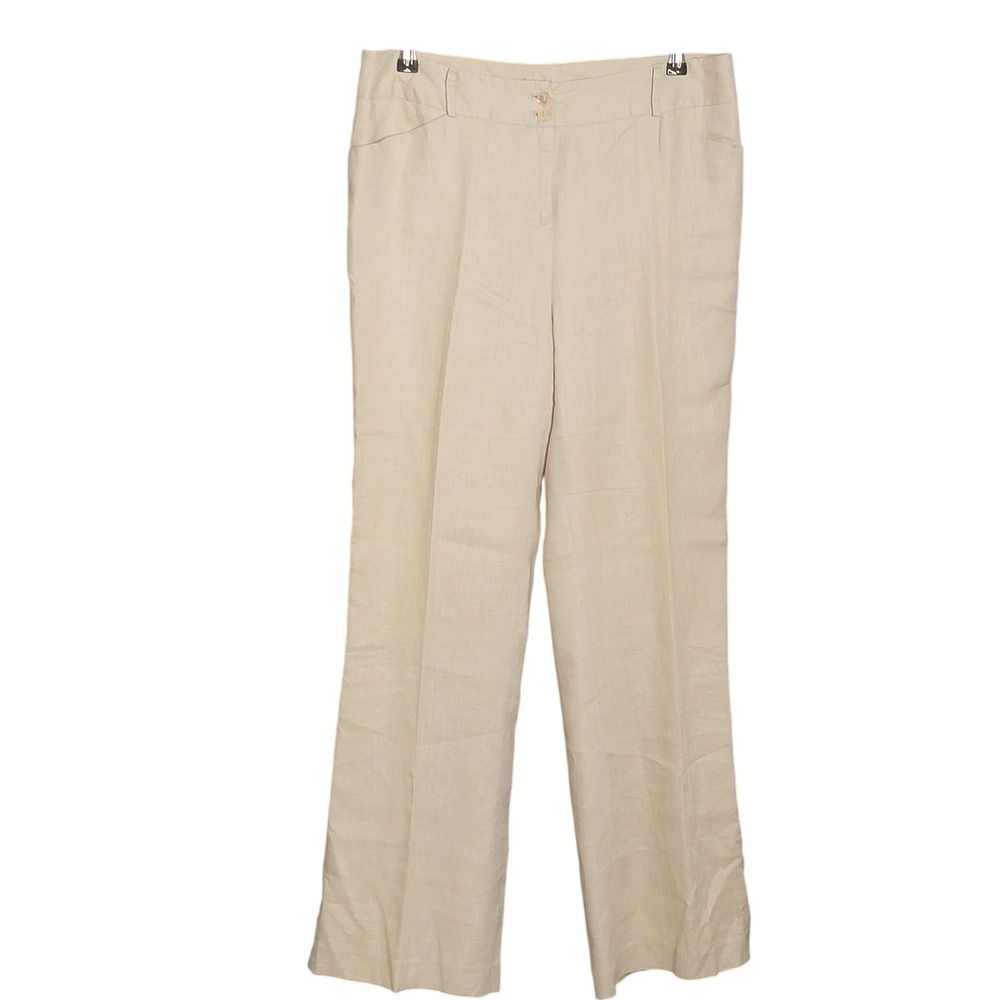 J. McLaughlin Linen Pants Women 8 Beige Straight Leg Lined
